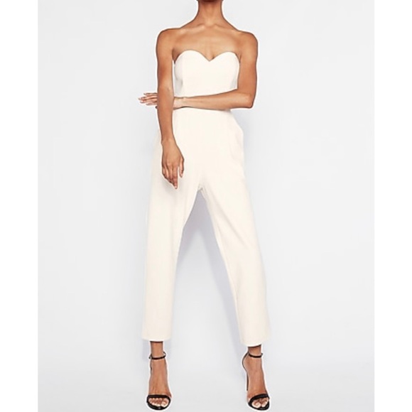 Express Pants - Express Ivory Cream Sweetheart Strapless Jumpsuit